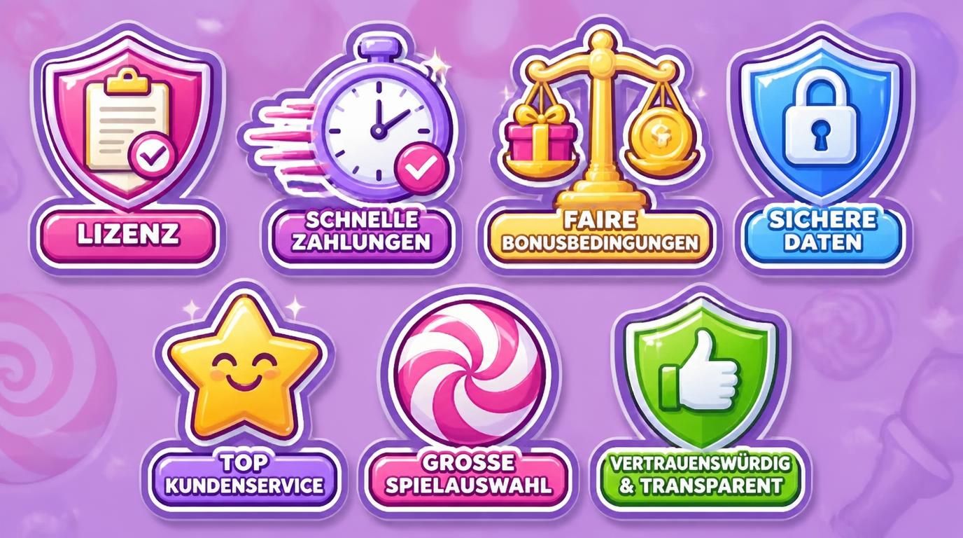 Sieben Symbole für Bewertungskriterien, klar und süß