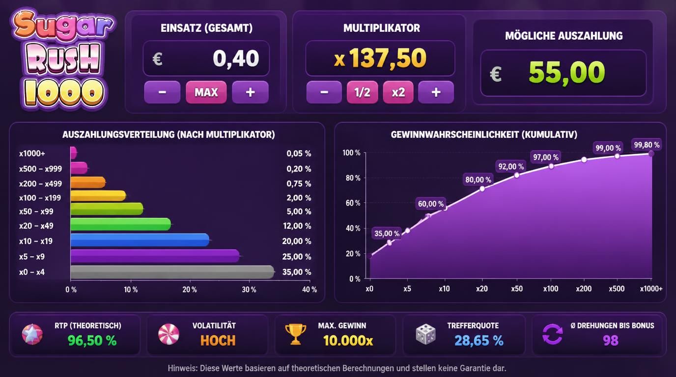 Rechner zeigt Einsatz × Multiplikator → Gewinn